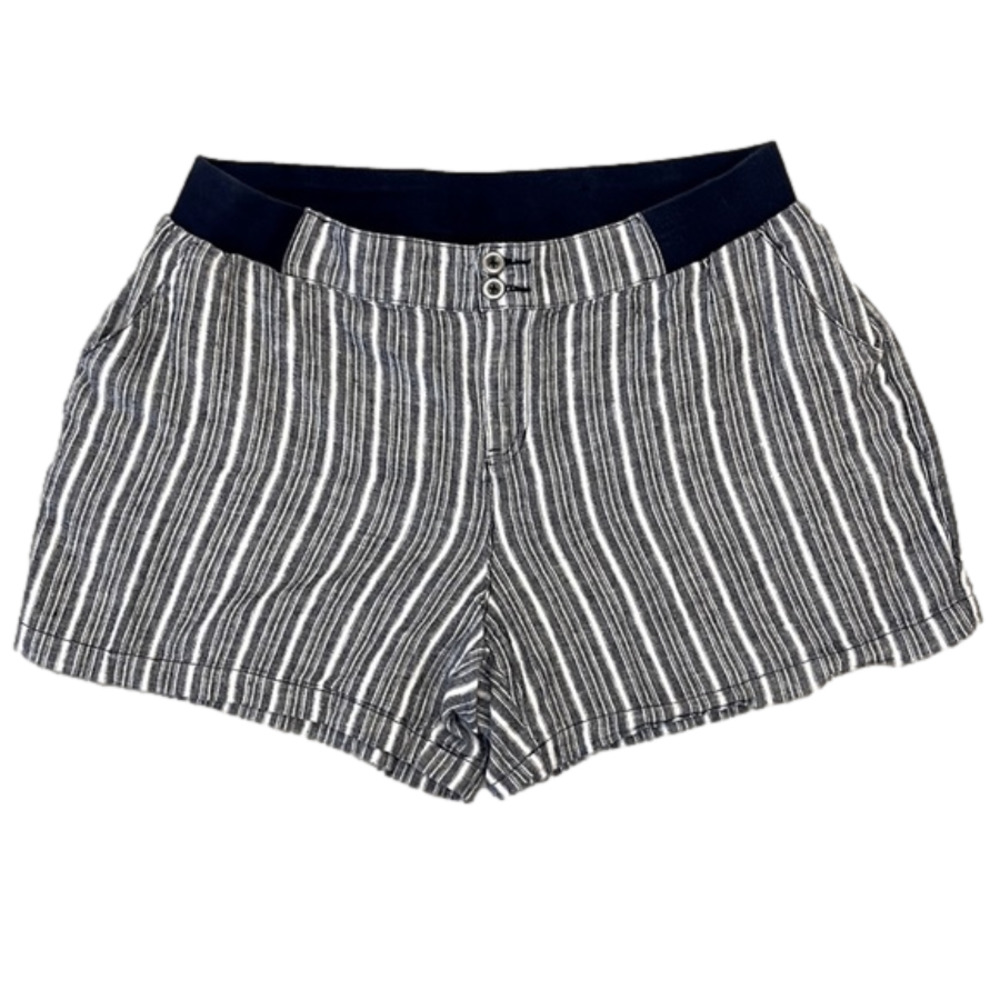 Lane Bryant Linen Blend Shorts Pull-On Elastic Waist Size 14 Navy Blue and White